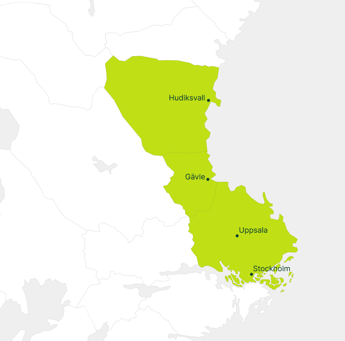 Karta över Stockholm, Uppsala och Gävleborgs län